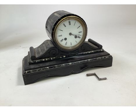 Japy Frere, Paris a slate and marble mantle clock enamel face with Roman numeral markers. W:35cm x D:13cm x H:22cm