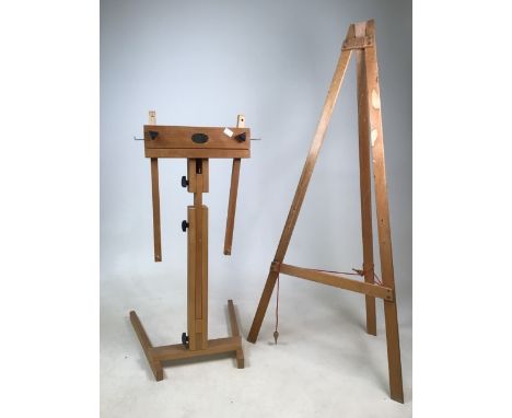 Necessaries Needleworker frame Height as photographed 65cm and a vintage wooden easel height 110cm