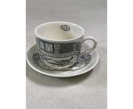 Vintage Adams transfer printed Jumbo cup and saucer in Old English Sports pattern with Georgian nut crackers