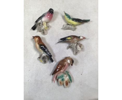 Set of five vintage wall birds possibly German. Approx height of largest bird 14cm