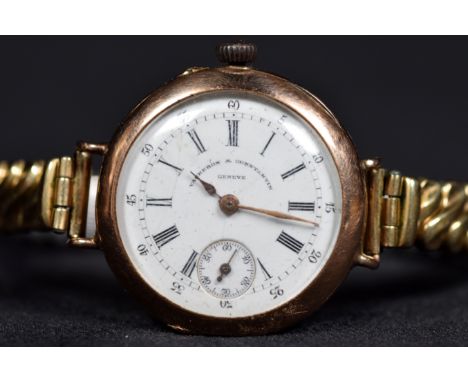 An early 20th century 18k gold manual wind wrist watch(converted pocket watch) by Vacheron and Constantine., Geneve. 28mm ros
