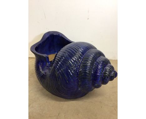 A large shell planter, blue drip glazed terracottaW:64cm x D:47cm x H:39cm