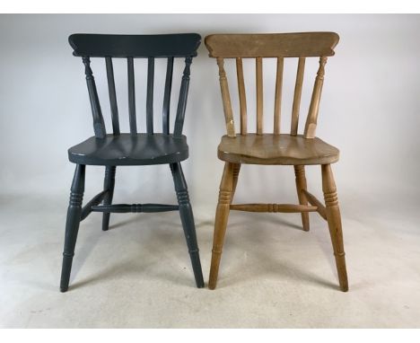 Two beech stick back kitchen chairs, one paintedW:40cm x D:40cm x H:83cm