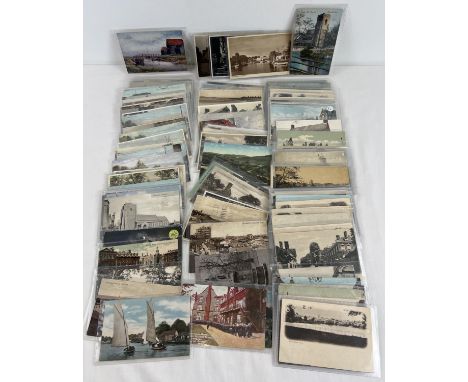 Ex Dealers Stock - approx. 115 assorted Edwardian &amp; vintage Norfolk postcards, all in plastic sleeves. 