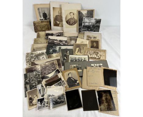 A small 1920's photo album together with a collection of assorted vintage photo's, cabinet cards and glass photographic plate