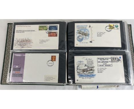 A green album of 130+ vintage first day covers (some with extra panes) from Britain, Jersey and Canada. Dating from 1969 - 19