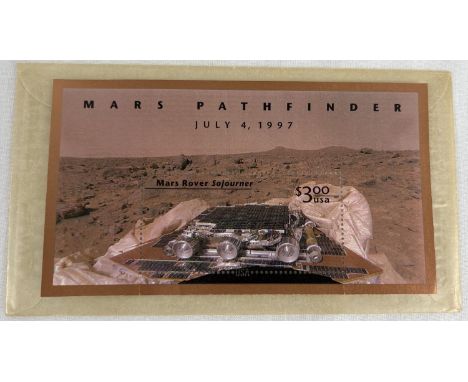 A July 4th Mars Pathfinder Scott #3178 commemorative  $3 USA stamp. Depicting the Mars Rover Sojourner. 