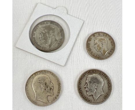 4 antique and vintage coins to include silver examples. Edward VII 1910 half crown, George V 1918 and 1927 half crown and Geo