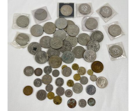 A collection of vintage and antique British and foreign coins and commemorative crowns. To include Jubilee, Queen Mothers 80t