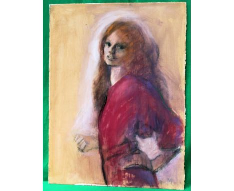 COOTE, MICHAEL; a signed, 3/4 length portrait of a red haired woman and a sketch of the same woman on the reverse
Coloured pa