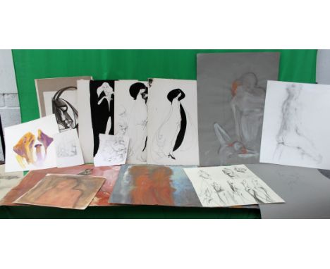 COOTE, MICHAEL; x 25 assorted rough drawings, studies and sketches on 24 pieces of paper. Mixed media.
Including a signed nud