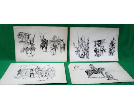 COOTE, MICHAEL; x 7 sketches on 5 pieces of paper. Signed scenes from Bold Robin Hood.
Pen and ink drawings on paper
4 x 38cm