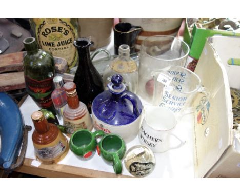 A COLLECTION OF VINTAGE PUB WATER JUGS, including "Senior Service" and "Teachers Whisky" and similar public house items