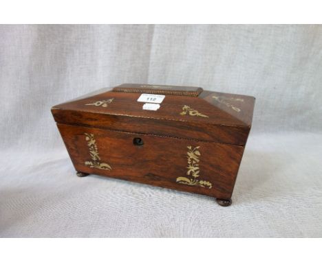 A 19TH CENTURY ROSEWOOD and mother of pearl inlaid tea caddy