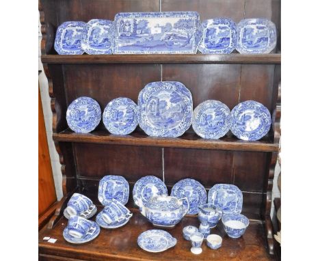 A COLLECTION OF SPODE  BLUE AND WHITE "ITALIAN" DESIGN TEA AND COFFEE WARE