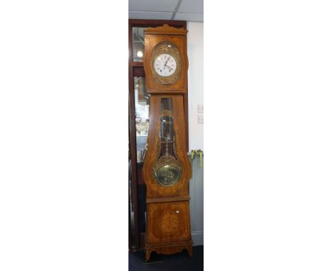 A LATE 19TH CENTURY FRENCH COMTOISE LONGCASE CLOCK, the pine case with grained and painted decoration, the movement with a ro