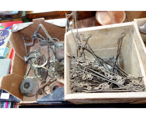 A COLLECTION OF VINTAGE HORSE BITS and equestrian items