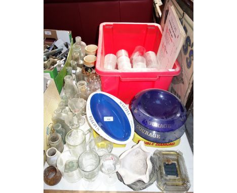 A COLLECTION OF VINTAGE PUB ASHTRAYS, Vintage pub "GR" glasses, pre-decimal price lists and similar Breweriana 