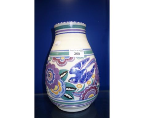 A POOLE POTTERY "BLUEBIRD" DESIGN VASE, impressed mark "Carter Stabler Adams" to the base, 25 cm high