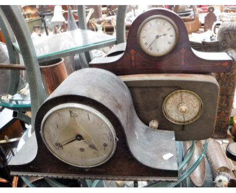 THREE EDWARDIAN MANTEL CLOCKS and a vintage radio