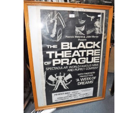 A VINTAGE BLACK AND WHITE THEATRE POSTER "The Black Theatre of Prague" with signatures