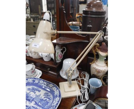 A HERBERT TERRY & SONS LTD ANGLE POISE TABLE LAMP and a glass lamp shade