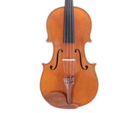 Good contemporary viola, the two piece back of medium curl with similar wood to the sides and head, the table of a medium wid