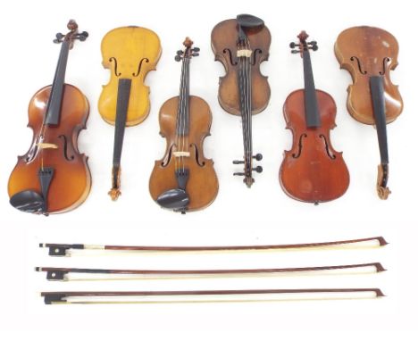 Contemporary viola; also five old full size violins and three bows