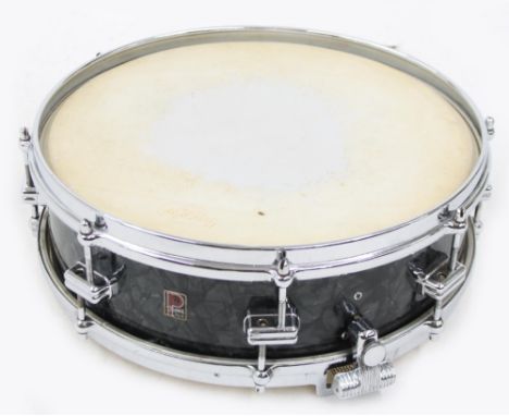 Premier Royal Ace 14" piccolo snare drum, black pearl finish, soft bag (throw off mechanism faulty); together with a vintage 