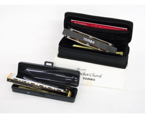 Fifteen Lee Oscar harmonicas and eight spare reed plates; Stomba Premium 21 Neo standard harmonica in A and a Tomba pocket ch