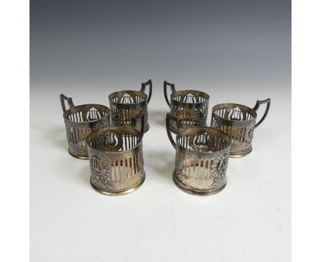 A pair of George V silver Coffee Can Holders, by&nbsp;William Hutton &amp; Sons Ltd., hallmarked Sheffield, 1911, 4.5cm diame