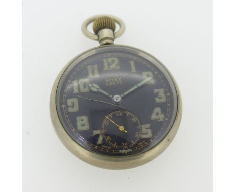 A Rolex military issue Pocket Watch,&nbsp;the open face black dial with luminous Arabic Numerals and hands, subsidiary second