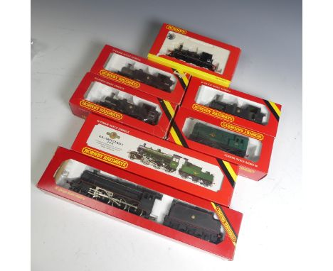 Hornby Railways, "00" gauge, R.852 2-6-0 Ivatt Class 2 tender locomotive, B.R. green, and R.840 L.M.S. 4-6-0 Black Five tende
