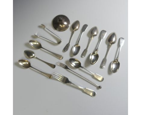 A pair of Victorian silver Teaspoons, by&nbsp;John Stone, hallmarked Exeter 1844, fiddle pattern, monogrammed, together with 