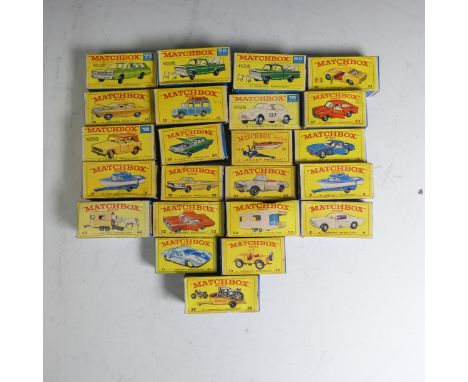 Lesney Matchbox Series, twenty-three boxed models: 8 Mustang, 2 x 9 Cruiser/Trailer, 12 Land Rover, 14 ISO, 15 VW, 18 Field C