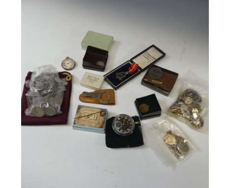 A 9ct gold cased lady's Wristwatch, on rolled gold bracelet strap, together with a Continental silver pocket watch,&nbsp;not 