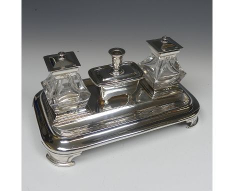 A Victorian silver Ink Stand, by&nbsp;Henry Wilkinson &amp; Co., hallmarked Sheffield, 1856, of rounded rectangular form with