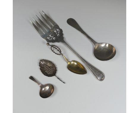 A Victorian silver Serving Fork, by Mappin Brothers, hallmarked Sheffield, 1867, with foliate pierced decoration and beaded h