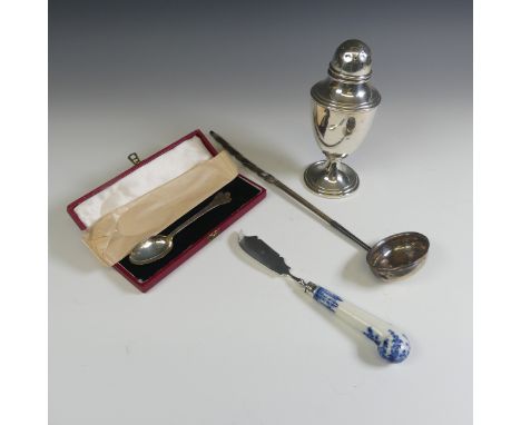 A George V silver Sugar Caster, hallmarked Birmingham, 1911,&nbsp;hallmarks very worn and as found, 17cm high, 4ozt, together