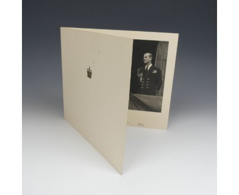 H.M Queen Elizabeth II (1926-2022) signed 1954 Christmas Card, with black and white image of The Queen, The Duke of Edinburgh