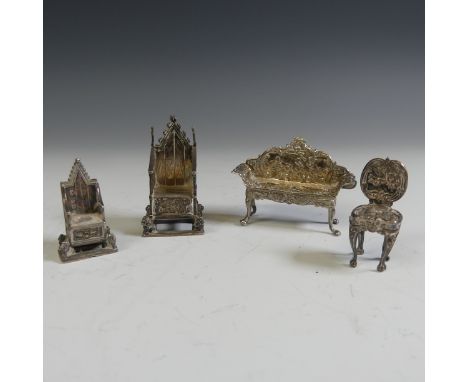 An Edwardian silver miniature Coronation Chair, by Cornelius Desormeaux Saunders &amp; James Francis Hollings (Frank) Shepher