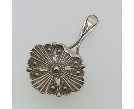 A George III silver Caddy Spoon, by John Thropp, hallmarked Birmingham, 1809, with textured foliate pierced bowl, 7.2cm long,