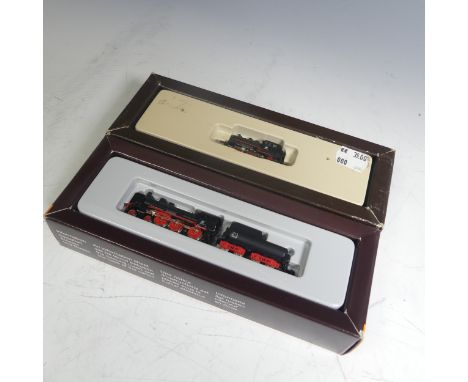 Marklin Mini-Club “Z” gauge, 88991, 4-6-0 locomotive and tender, Db black and red livery, boxed, and 8800, 0-6-0 tank locomot