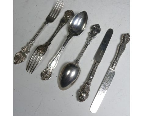 A Victorian silver Knife, Fork and Spoon Set,&nbsp;by&nbsp;Henry Wilkinson &amp; Co., hallmarked Sheffield, 1858, together wi