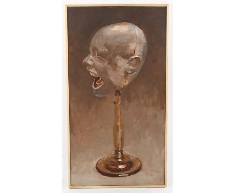 Julian Gordon Mitchell, mannequin head, oil on board, signed verso, 46cm x 25cm, framedVery good condition 