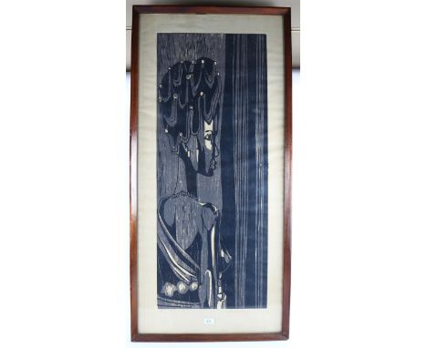 Sue Smock, Bride, large linocut print, signed in pencil, no. 7/15, image 100cm x 40cm, framedEven paper discolouration, paper