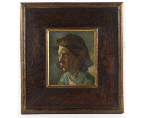 20th century oil on board, portrait of a woman, unsigned, 16cm x 14cm, framedGood condition 