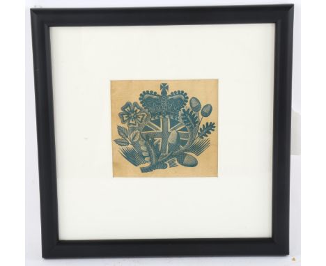 Eric Ravilious (1903 -1942), British emblems, woodcut print, British Pavilion at the New York World Fair 1939, 9cm x 9.5cm, f