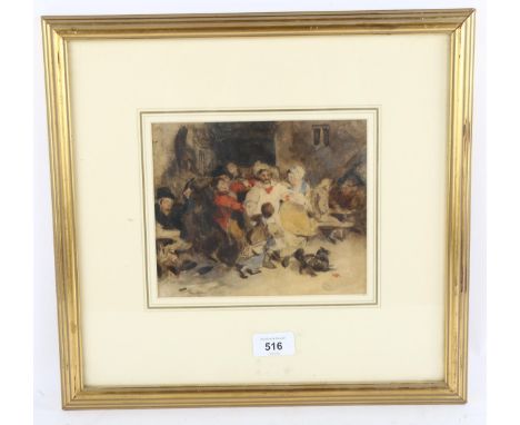 Attributed to Sir David Wilkie (1785 - 1841), study for blind man's bluff, watercolour, unsigned, 16cm x 19cm, framed, proven