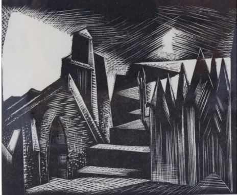 Paul Nash (1889-1946), wood engraving on paper, Die Walkure, Act 3, The Valkyrie’s Home, from Wagner’s Music Drama of the Rin